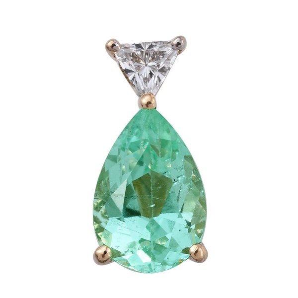 ILIANA 18K Yellow Gold Boyaca Colombian Emerald (Pear), Diamond (SI G-H) Pendant 1.150 Ct.
