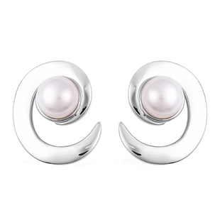LucyQ Freshwater Pearl Stud Earrings in Rhodium Plated Silver 7.08 Grams