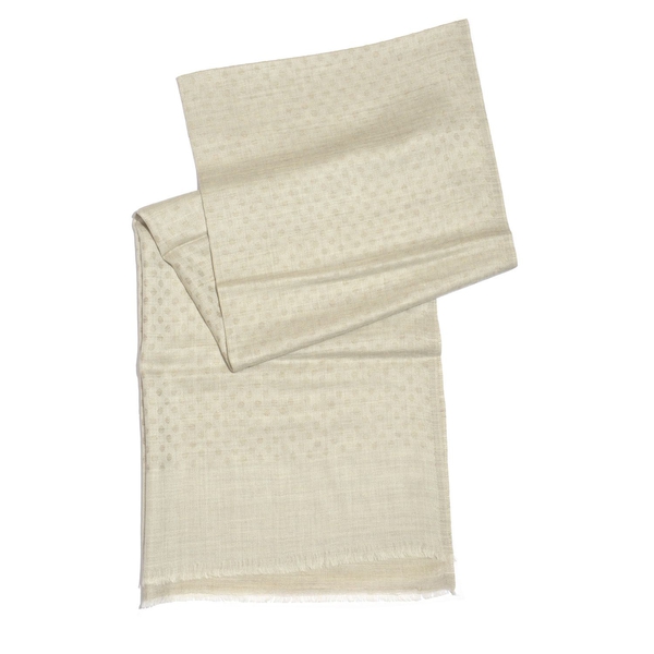 100% Cashmere Wool Cream Colour Polka Dots Pattern Scarf (Size 200x70 Cm)
