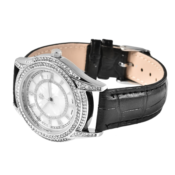 STRADA Japanese Movement Ladies Water Resistant Watch with Black Strap