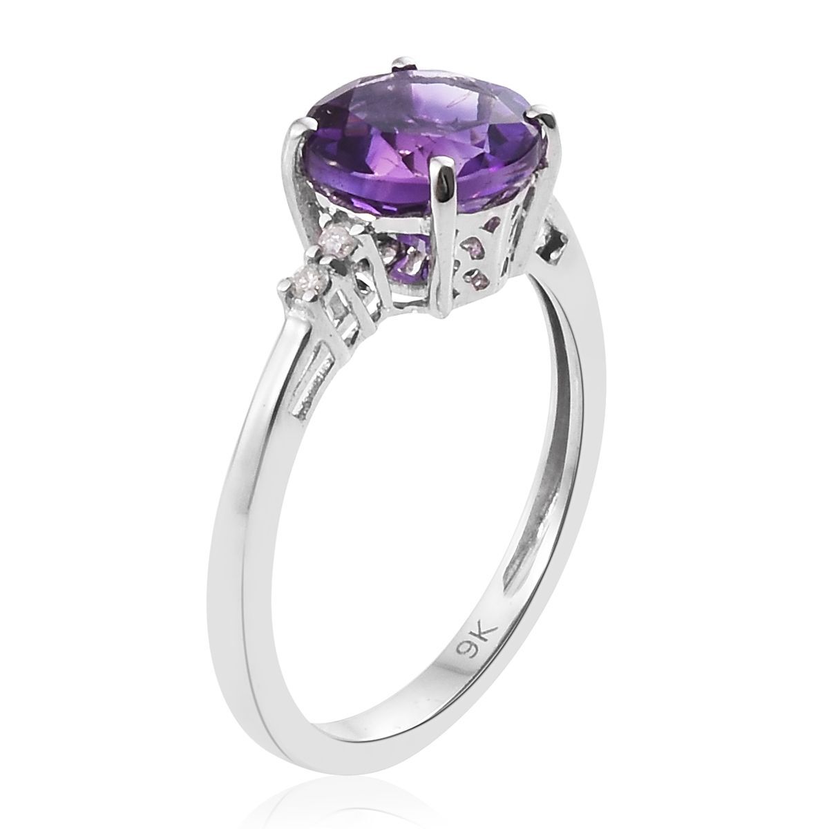 9K White Gold 1.85 Carat AA Amethyst Ring with Diamond
