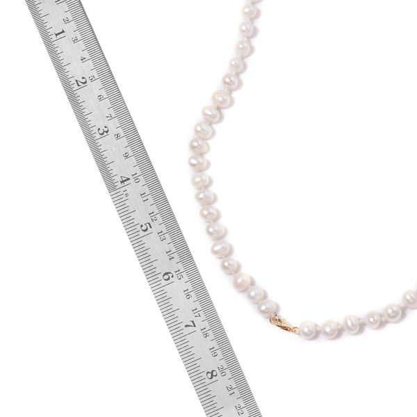 9K Y Gold AAA Fresh Water White Pearl Necklace (Size 100) 10.000 Ct.