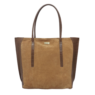 ASSOTS LONDON Isla Genuine Leather Croc Pattern Plus Suede Shopper Bag Fully Lined with Zipper Closure  Tan