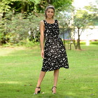 LA MAREY Viscose Floral Pattern Sleeveless Dress (Size L / 16-18) - Black and White