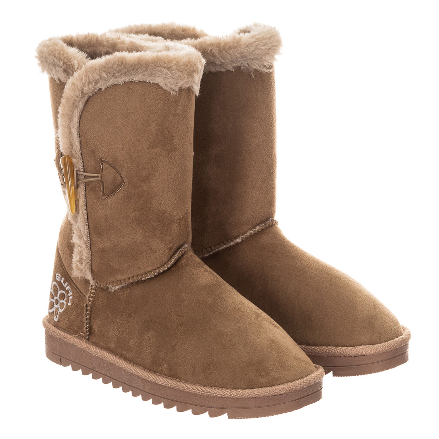 GURU Womens Winter Fluffy Ankle Boots with Button Closure (Size 3) - Brown