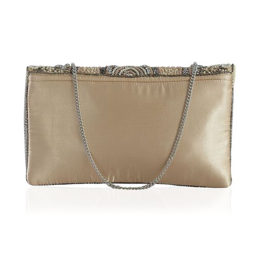 Beige, Cream and Multi Colour Beaded Clutch Bag (Size 25x15 Cm) - 2561383 - TJC