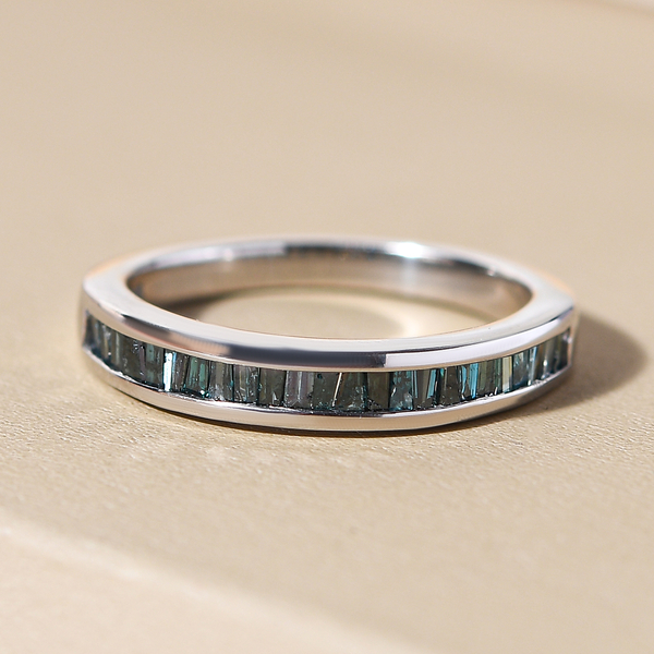 MidNight Mega Deal- Blue Diamond (Bgt) Half Eternity Band Ring in Platinum Overlay Sterling Silver 0.50 Ct