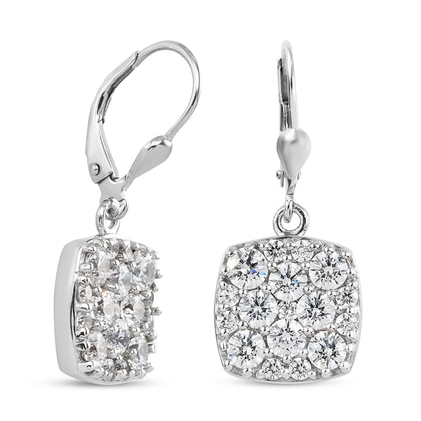 Lustro Stella Platinum Overlay Sterling Silver Dangle Earrings (with Lever Back) Made with Finest CZ 6.07 Ct, Silver wt. 5.51 Gms