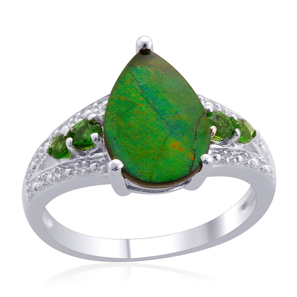 AA Canadian Ammolite (Pear 2.16 Ct), Chrome Diopside Ring in Platinum Overlay Sterling Silver 2.386 