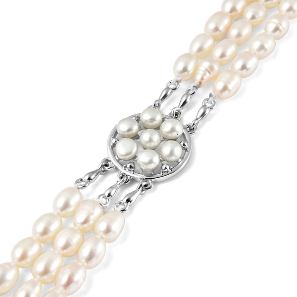LucyQ Molten Pearl Collection - Freshwater Pearl Bracelet (Size - 7.5) with T Bar Clasp in Rhodium Overlay Sterling Silver,