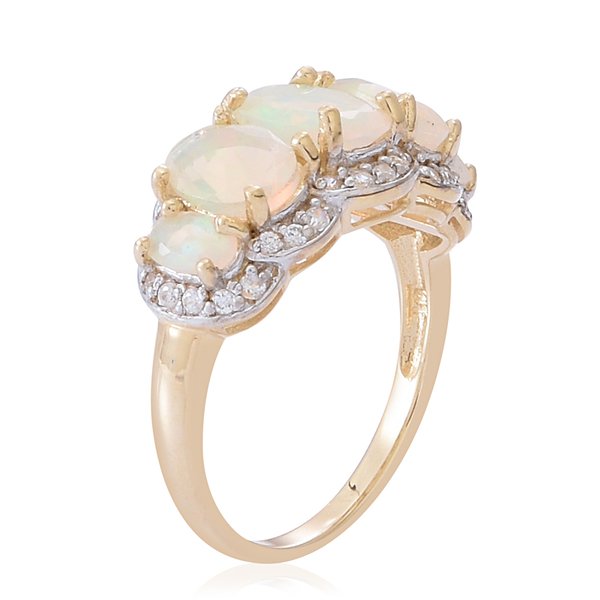 9K Y Gold Ethiopian Welo Opal (Ovl 2.02 Ct), Natural Cambodian White Zircon Ring 2.250 Ct.