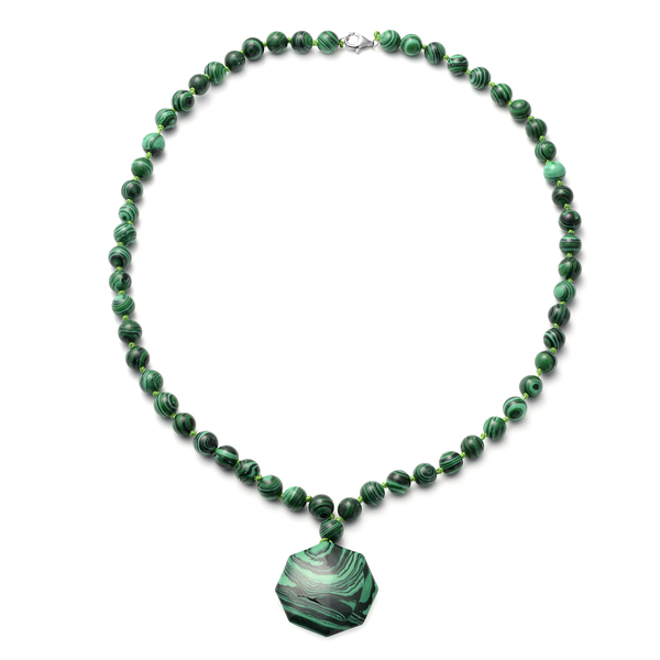 Malachite Beads Necklace (Size - 20) in Platinum Overlay Sterling Silver