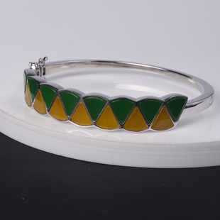 Isabella Liu Dance of Ginkgo - Green Jade and Yellow Jade Bangle (Size 7.5) in Rhodium Overlay Sterling Silver 24.93 Ct, Silver wt. 38.55 Gms