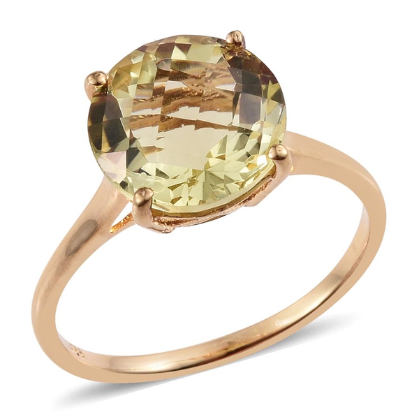 Checkerboard Cut Natural Ouro Verde Quartz (Rnd) Solitaire Ring in 14K Gold Overlay Sterling Silver 