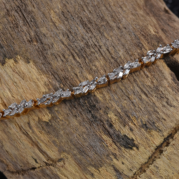 Diamond (Bgt) Bracelet (Size 7.5) in 14K Gold Overlay Sterling Silver 0.750 Ct. Silver wt 7.59 Gms. Number of Diamonds 144