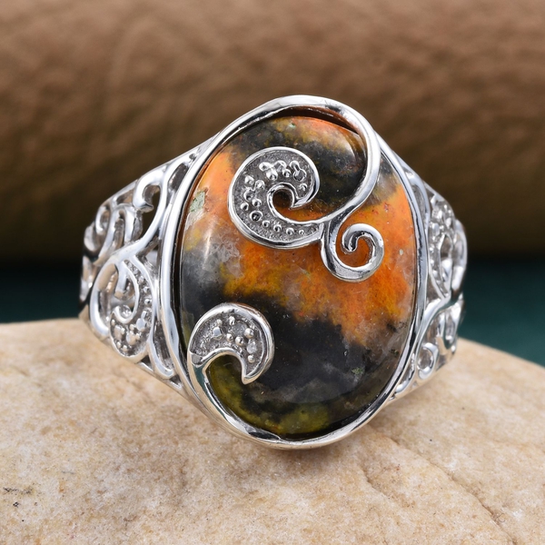 Bumble Bee Jasper (Ovl), Diamond Ring in Platinum Overlay Sterling Silver 9.250 Ct.