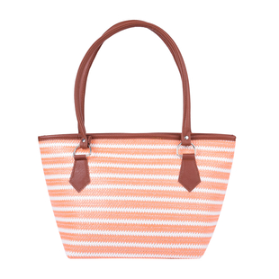 Orange and White Vertical Stripe Pattern Tote Bag (Size 42x16x25cm)