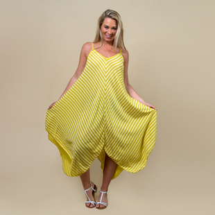TAMSY Viscose Asymmetrical Hem Herringbone Stripe Dress One Size, (Fits Size 8-18 ) - Yellow