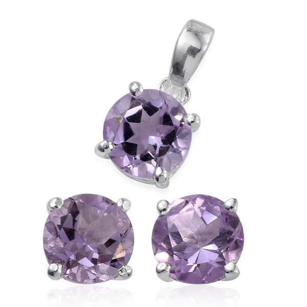 Rose De France Amethyst (Rnd) Solitaire Pendant and Stud Earrings (with Push Back) in Sterling Silve