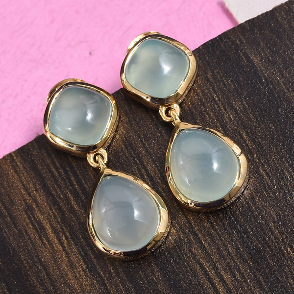 Aqua Chalcedony 8.50 Ct Silver Earrings (with Push Back) in Gold Overlay
