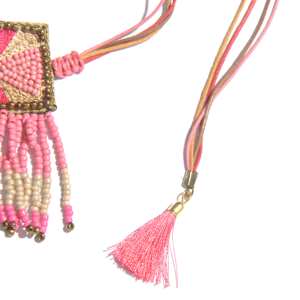 Handmade Fuchsia, Pink and Multi Colour Beads Adjustable Necklace (Size 20)