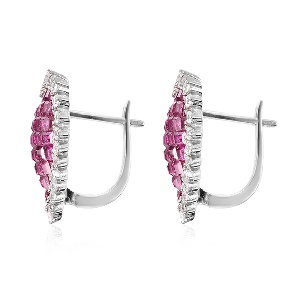 Lustro Stella Simulated Ruby and Simulated Diamond Heart Stud Earrings (with Push Back) in Rhodium Overlay Sterling Silver