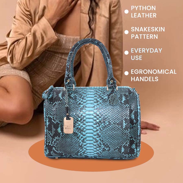 LA MAREY 100% Genuine Python Leather Tote Bag with Adjustable Shoulder Strap (Size 29x24x15cm) - Blue