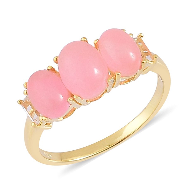 Pink Jade (Ovl 1.50 Ct), White Topaz Ring in Yellow Gold Overlay Sterling Silver 4.000 Ct.