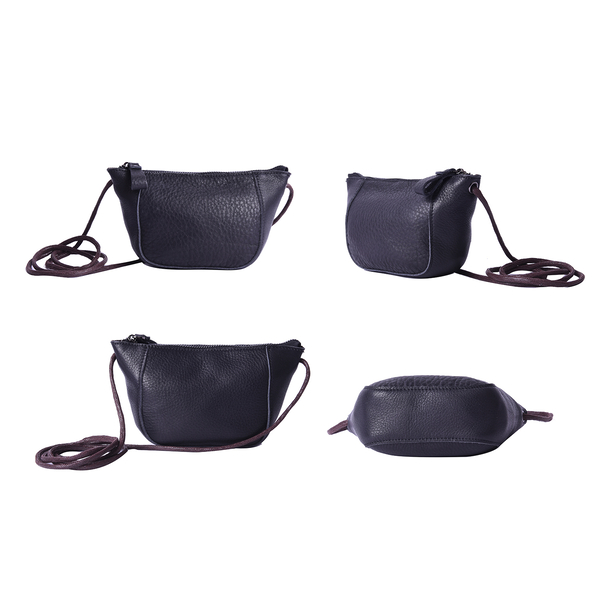 100% Genuine Leather Crossbody Bag with Shoulder Strap (Size 20x11x5Cm) - Black