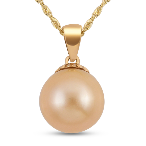 ILIANA 18K Yellow AAA Gold Golden South Sea Pearl Pendant with Chain (Size-20) with Spring Ring Clas