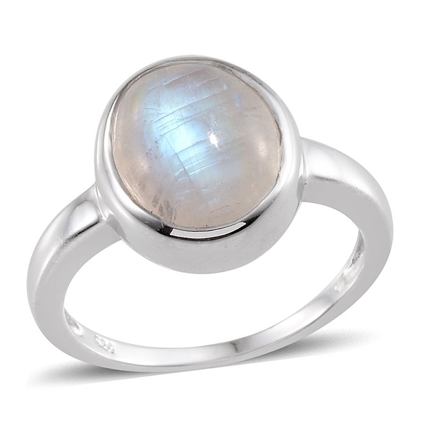 Rainbow Moonstone (Ovl 5.75 Ct) Solitaire Ring in Platinum Overlay Sterling Silver 5.750 Ct.