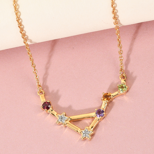 Diamond and Multi Gemstones Necklace (Size18 with 2 Inch Extender) in 14K Gold Overlay Sterling Silver, Silver Wt 4.58 Gms