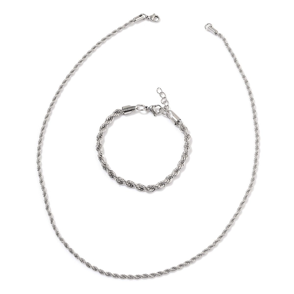 Rope Necklace (Size 20) and Bracelet (Size 8.5 with Extender) in Stainless Steel