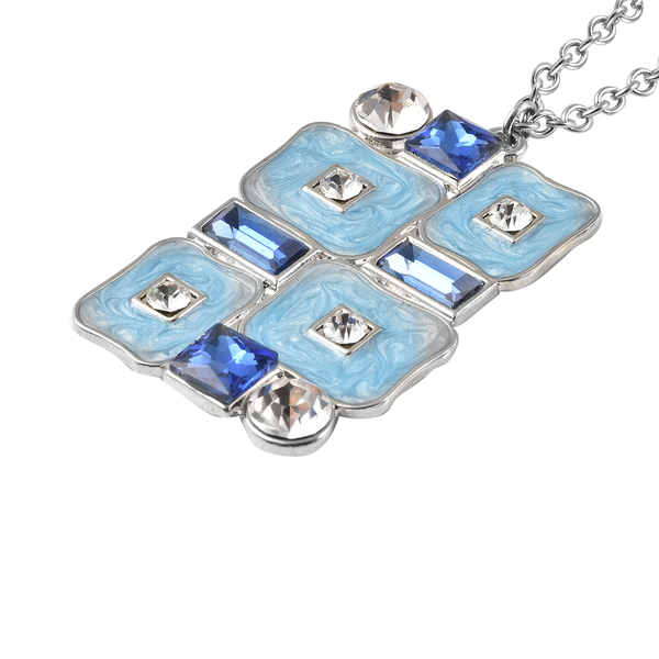 2 Pieces Set - White Austrian Crystal and Simulated Blue Sapphire Necklace (Size 24 with 2 inch Extender) & Hook Earrings in Silver Tone