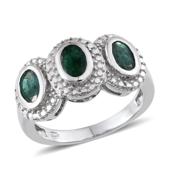 Kagem Zambian Emerald (Ovl) Trilogy Ring in Platinum Overlay Sterling Silver 1.250 Ct.