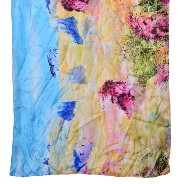 100% Mulberry Silk Multi Colour Tree and Hill Pattern Yellow and Pink Colour Scarf (Size 180x100 Cm)