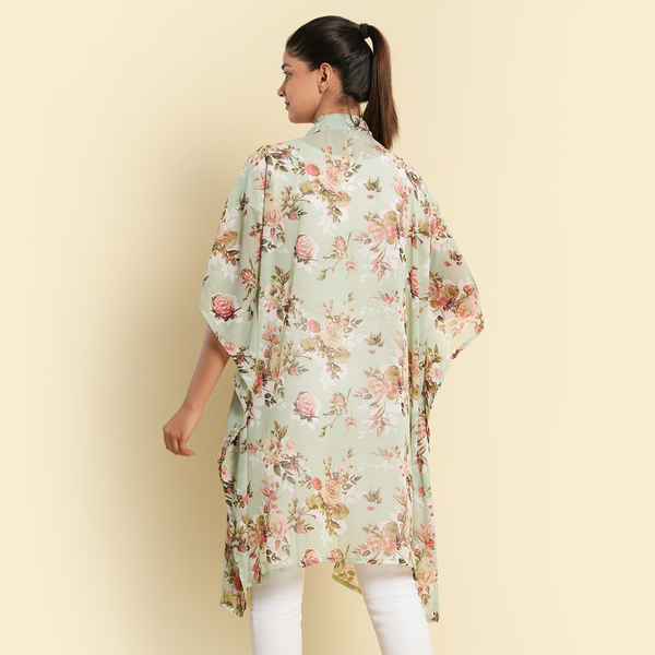 TAMSY Floral Pattern Kimono (One Size) (8-18 ) - Mint Green