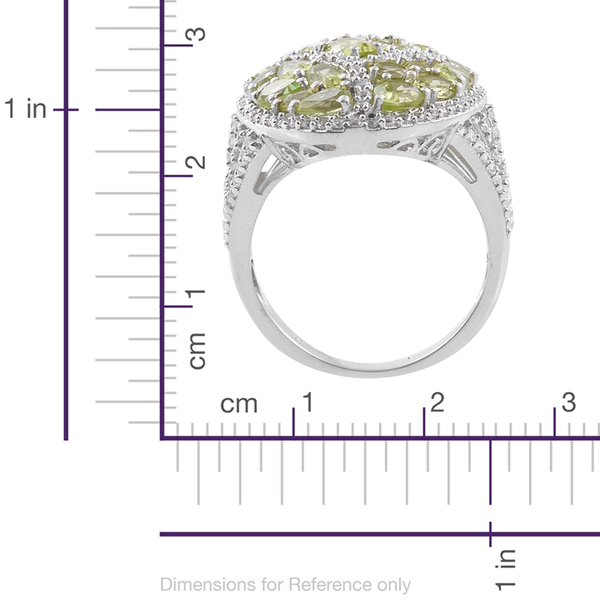 Hebei Peridot (Rnd), Natural Natural Cambodian Zircon Cluster Ring in Platinum Overlay Sterling Silver 8.750 Ct. Silver wt 10.05 Gms.