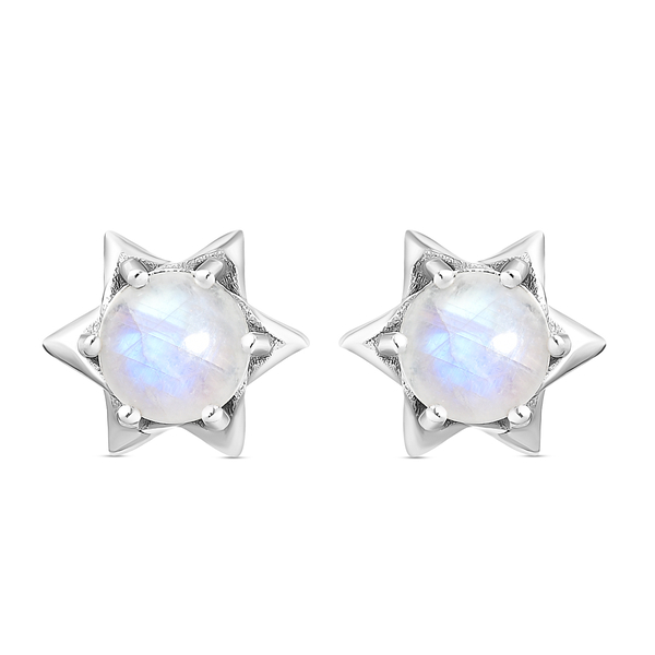 Rainbow Moonstone Stud Earrings (with Push Back) in Platinum Overlay Sterling Silver 2.06 Ct.