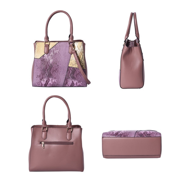 Snakeskin Pattern Tote Bag with Handle Drop and Zipper Closure (Size 30x13x26Cm) - Purple