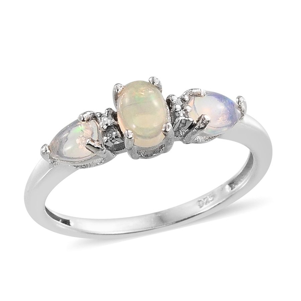 AA Ethiopian Welo Opal (Ovl), Diamond Ring in Platinum Overlay Sterling Silver 0.660 Ct.