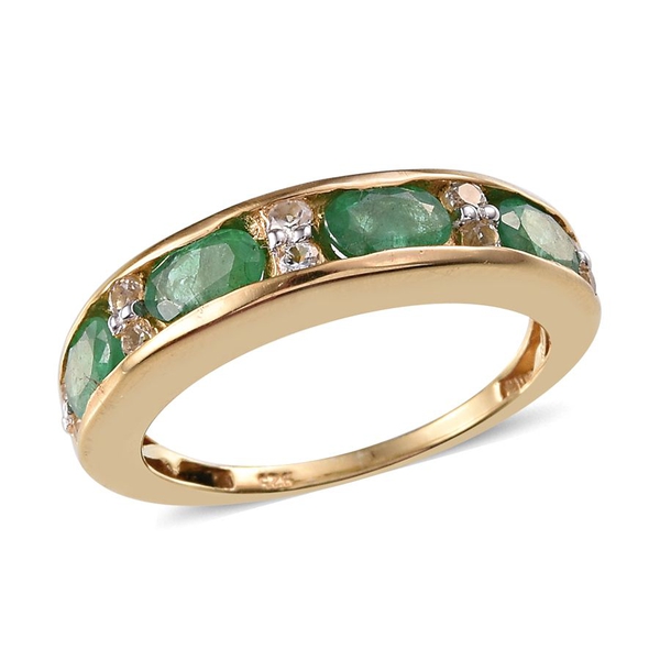 Kagem Zambian Emerald (Ovl), White Topaz Half Eternity Ring in 14K Gold Overlay Sterling Silver 1.75