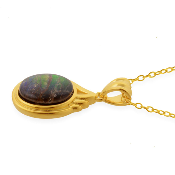 Tucson Collection Canadian Ammolite (Ovl) Solitaire Pendant With Chain in 14K Gold Overlay Sterling Silver 2.400 Ct.