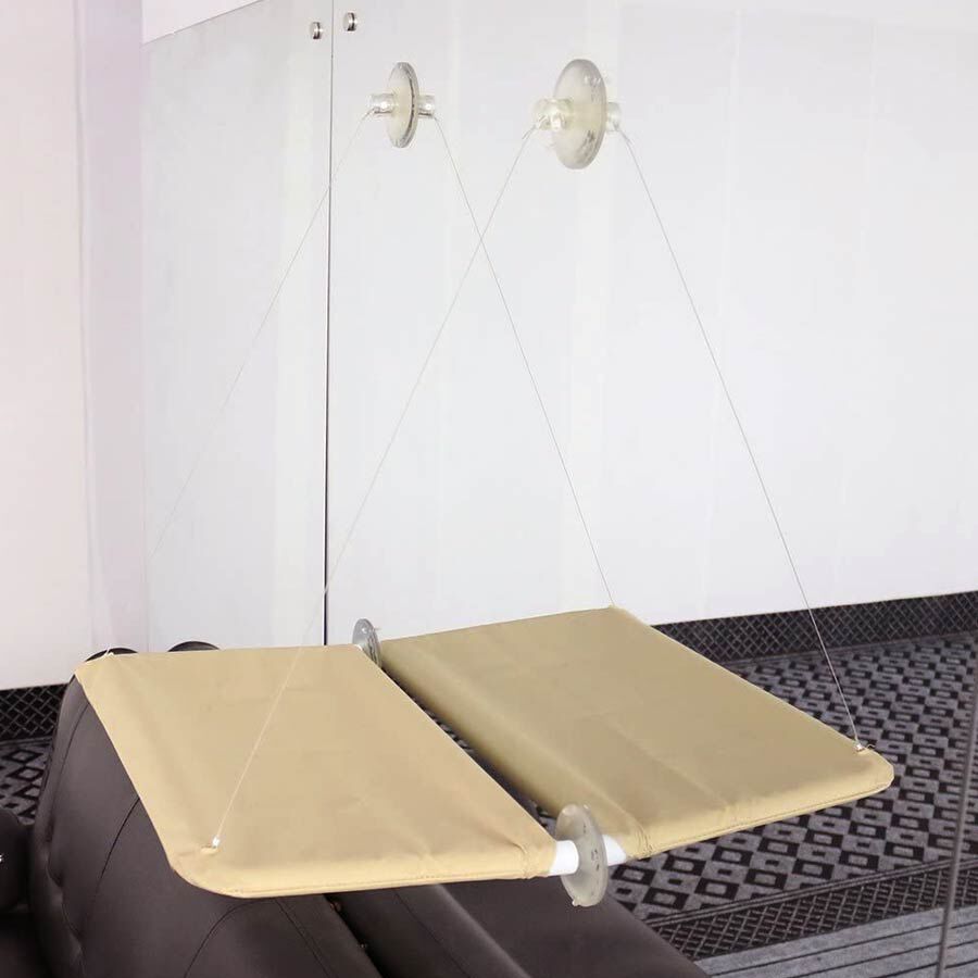 Khaki Colour Window Mounted PET Bed in Stainless Steel (Size 55.8x30.48x3.81 Cm)