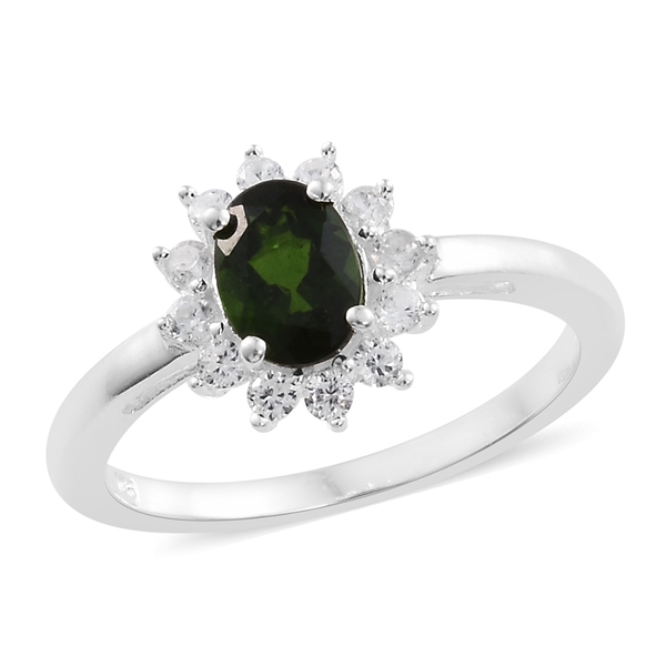 One Time Deal 1.25 Ct  Diopside and Natural Cambodian Zircon Halo Ring in Silver