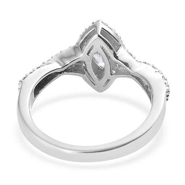 Lustro Stella - Platinum Overlay Sterling Silver (Mrq and Rnd) Cluster Ring Made with Finest CZ