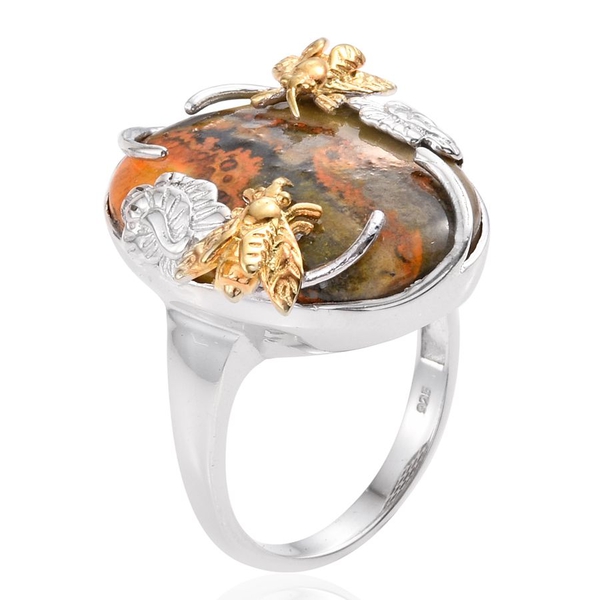 Bumble Bee Jasper (Ovl) Ring in Platinum and Yellow Gold Overlay Sterling Silver 20.000 Ct.