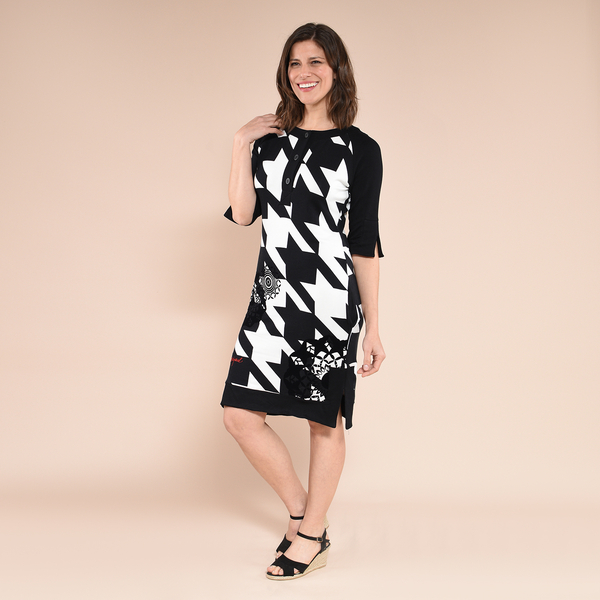 DESIGUAL Houndstooth Pattern Dress (Size Large) - Black & White