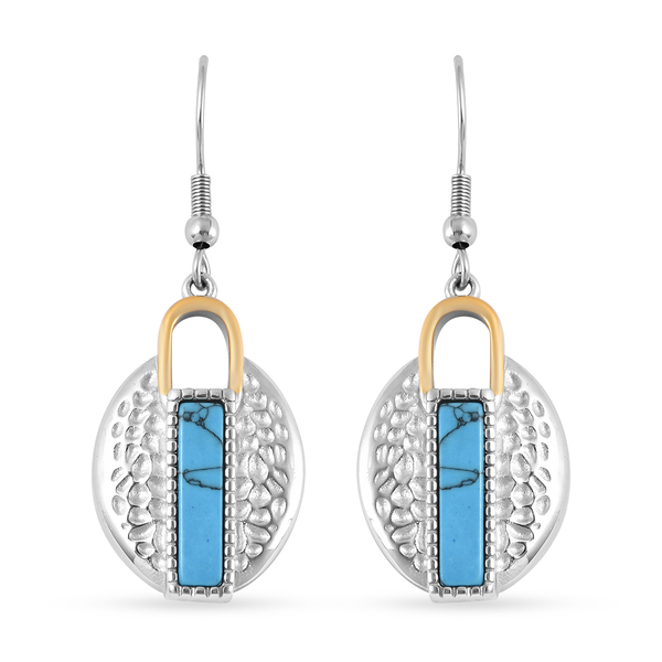 Blue Howlite Dangling Earrings (With Fish Hook) in Yellow Gold & White Tone 3.50 Ct.