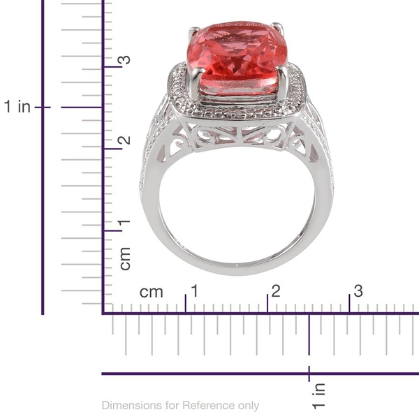 Padparadscha Colour Quartz (Cush 11.75 Ct), Diamond Ring in Platinum Overlay Sterling Silver 11.780 Ct.